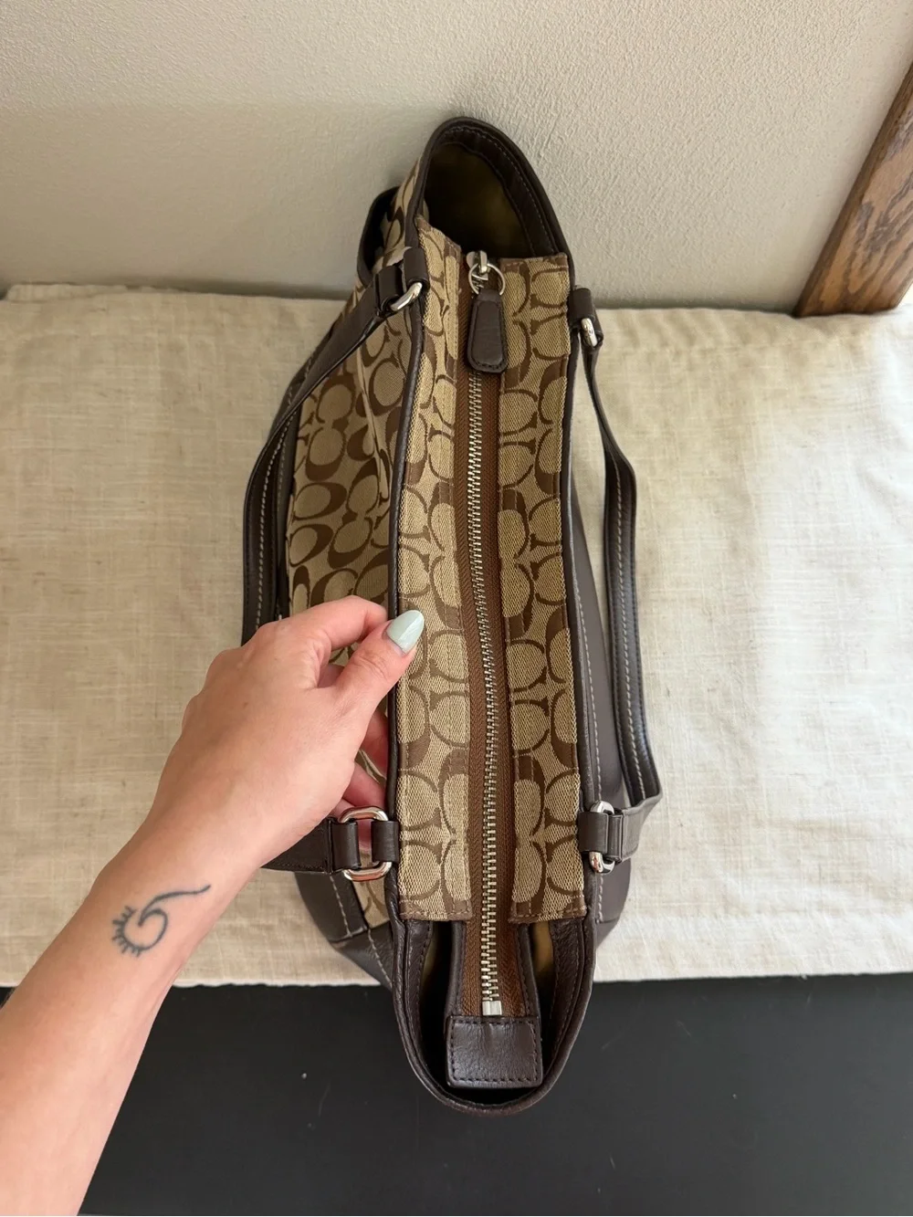 Coach Brown Signature Carrie Leather Tote - Picture 10 of 15